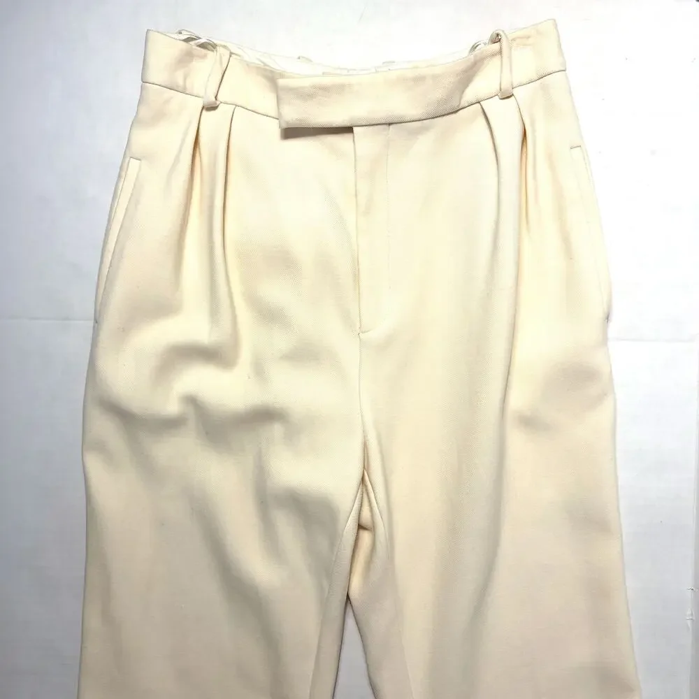 KHAITE Ivory Wool Blend Wide Leg Flare Dress Pants Trousers Size 8